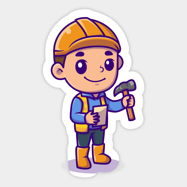 Cute Architect Holding Hammer Sticker by Catalyst Labs